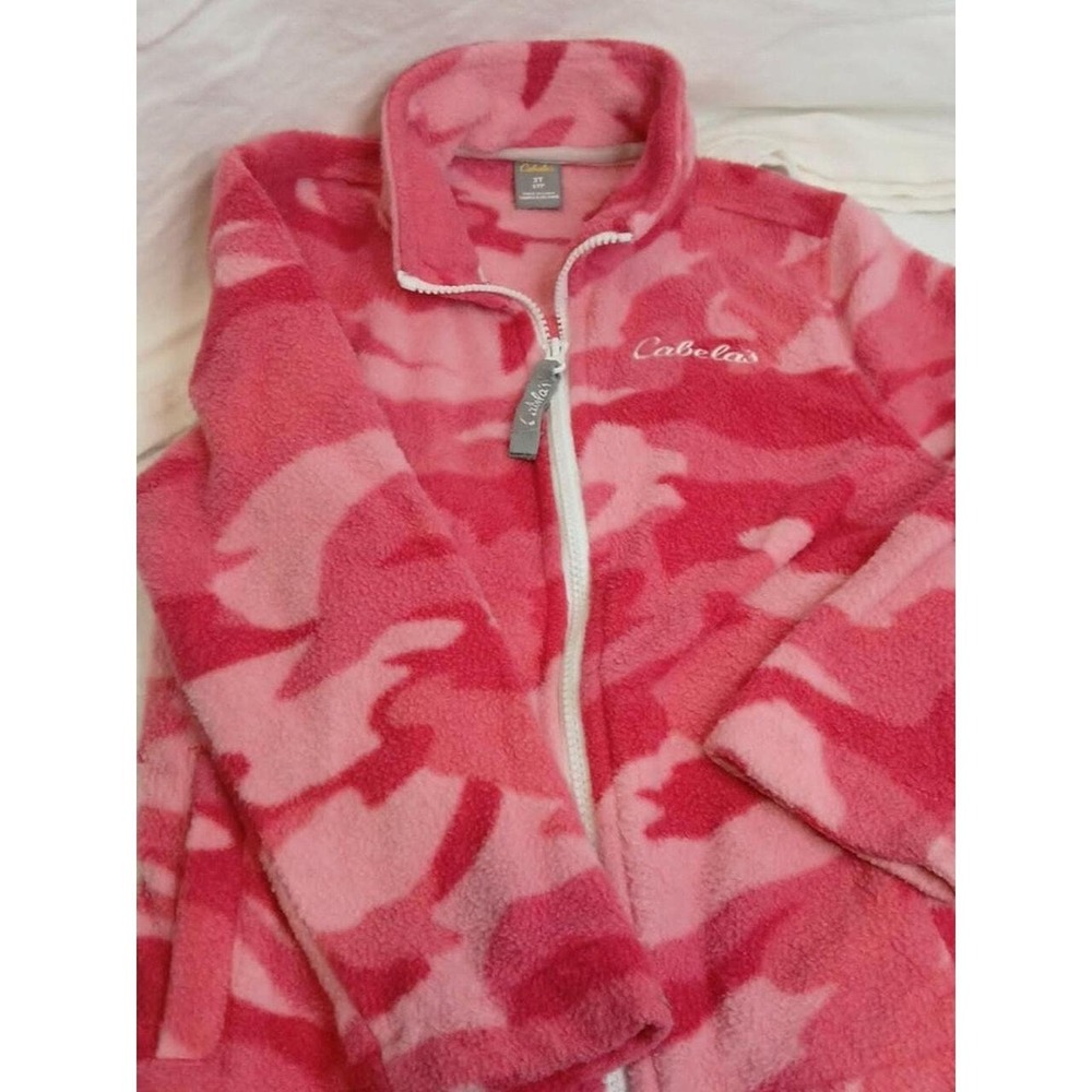 Cabelas Girls Pink Camo Fleece Zip Up Jacket Size 3T Camouflage